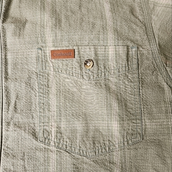 Carhartt Short Sleeve Cotton Utility Work Shirt in Sage Green Stripe Size Medium - Picture 5 of 10